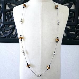 Scroll by Dillard's Tortoise Shell Beaded Silver Tone Single Necklace NWT